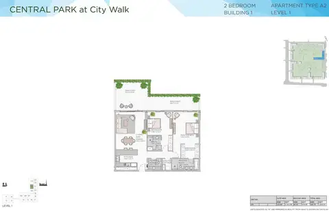 Central Park at City Walk: Floor plan 2 Bedroom Building 1 Level 1 Type A2 Size 1826 sqft, 1,826 sq ft