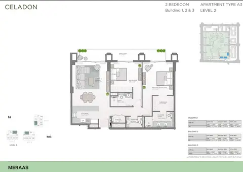 Celadon Central Park: Планировка Type A3, Building 1, 2 & 3, Level 2, 1,367 sq ft