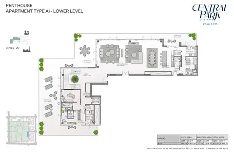 Castleton Central Park: Plattegrond Apartment Type A1-Lower Level, Level 20, 8,946 sq ft