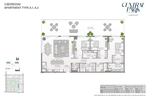Castleton Central Park: Plattegrond Apartment Type A.1,A.2, Level 1, 2,795 sq ft