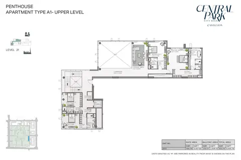 Castleton Central Park: Plattegrond Apartment Type A1-Upper Level, Level 21, 8,946 sq ft