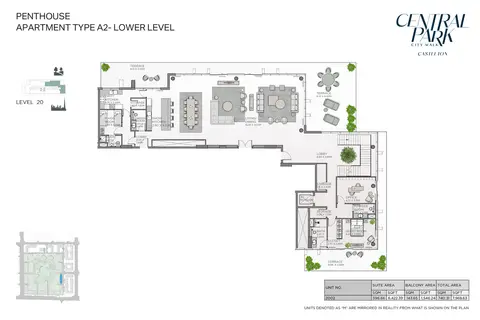 Castleton Central Park: Plattegrond Apartment Type A2-Lower Level, Level 20, 7,969 sq ft