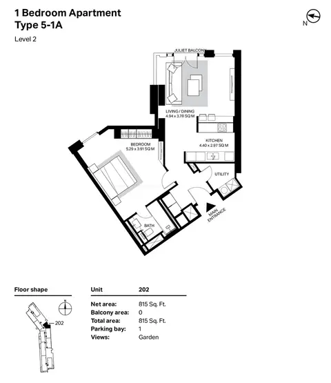 Bluewaters Residences: 1bd-apt-type5-1A-L2-815-sqft, 815 sq ft 户型图