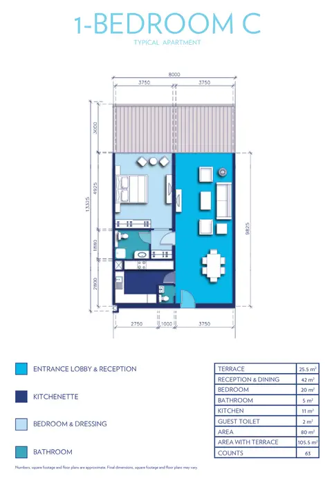 Azure Residence Palm Jumeirah: Floor plan 1Bedroom-C, 106 sq ft