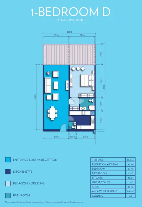 Azure Residence Palm Jumeirah: Floor plan 1Bedroom-D, 106 sq ft