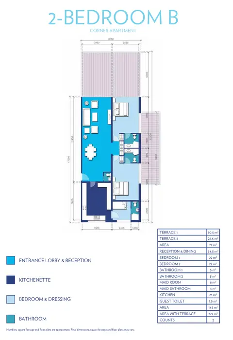 Azure Residence Palm Jumeirah: Floor plan 2Bedroom-B, 222 sq ft