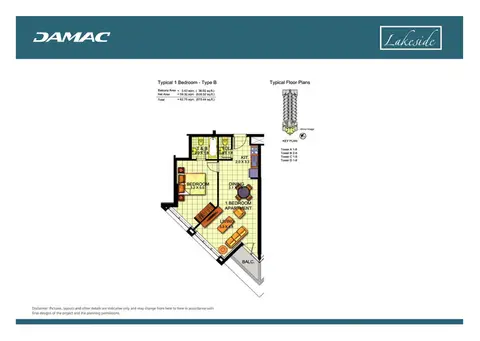 Lakeside: Floor plan Type B, 675 sq ft