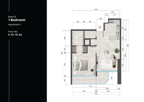 Guzel Towers at JVT: Plattegrond Apartment 1