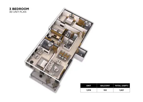 Loreto at Damac Hills: Type 1, 1,621 sq ft 户型图