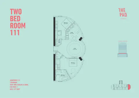 The Pad: Планировка 2 Bedroom 111, Size 1277 sq ft, 1,277 sq ft