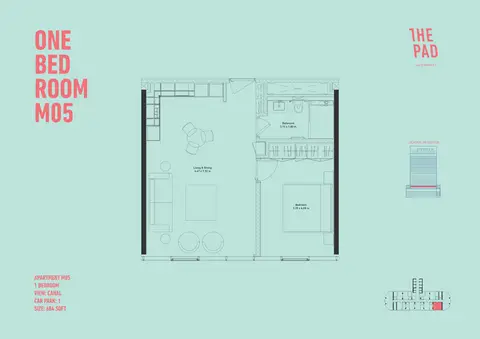 The Pad: Планировка 1 Bedroom M05, Size 684 sq ft, 684 sq ft