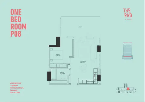 The Pad: Планировка 1 Bedroom P08, Size 863 sq ft, 863 sq ft