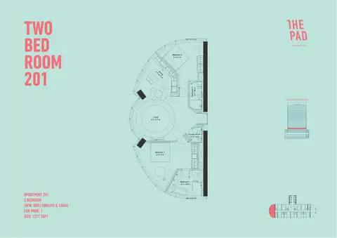 The Pad: Планировка 2 Bedroom 201, Size 1277 sq ft, 1,277 sq ft