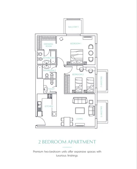 Candace Aster Serviced Apartments: Candace Aster Serviced Apartments - 2 Bedroom, 1,380 sq ft 户型图