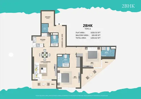 Time 3 at DLRC: Floor plan Type A, 1,204 sq ft