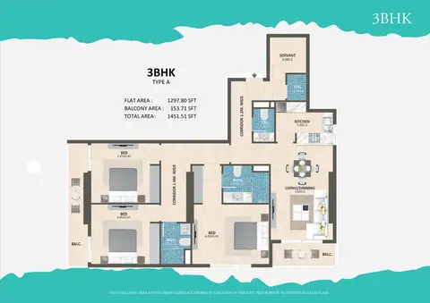 Time 3 at DLRC: Floor plan Type A, 1,452 sq ft