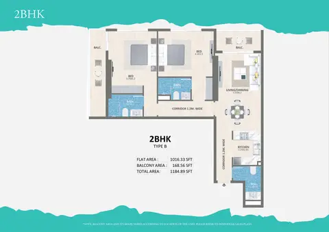 Time 3 at DLRC: Floor plan Type B, 1,185 sq ft