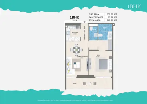 Time 3 at DLRC: Floor plan Type B, 724 sq ft