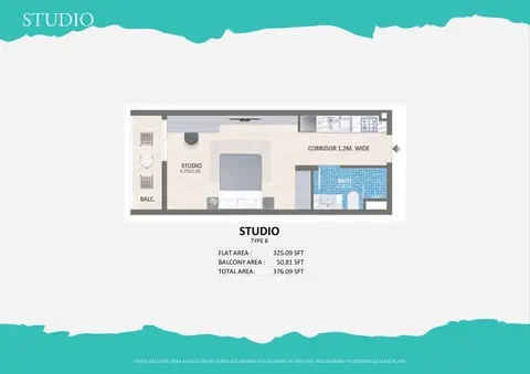 Time 3 at DLRC: Floor plan Type B, 376 sq ft