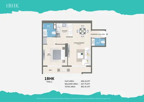 Time 3 at DLRC: Floor plan Type C, 802 sq ft
