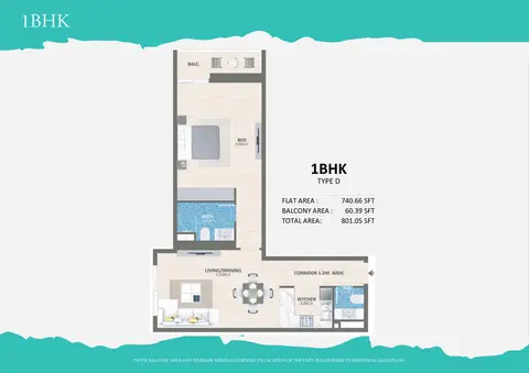 Time 3 at DLRC: Floor plan Type D, 801 sq ft