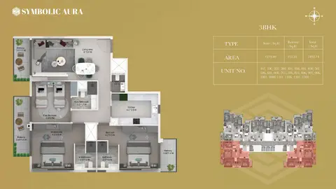 Symbolic Aura at Al Furjan: Floor plan Type Suite, 1,493 sq ft