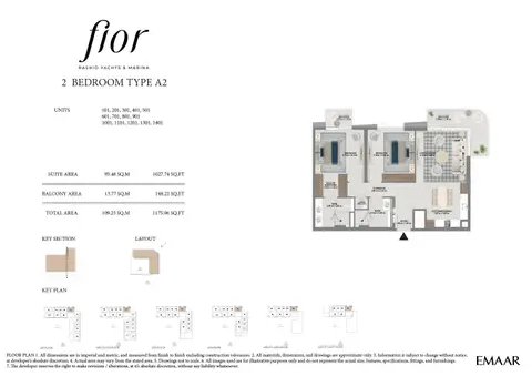 Fior at Rashid Yachts and Marina: Unit 101-1401 (Type A2), 1,176 sq ft 户型图