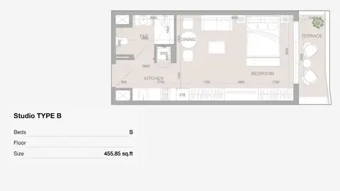 S1LVIANA Park Living: Floor plan Type B, 456 sq ft