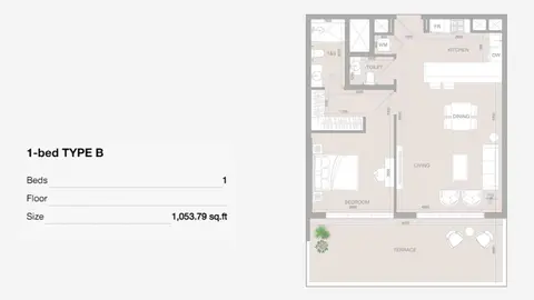 S1LVIANA Park Living: Floor plan Type B, 1,054 sq ft