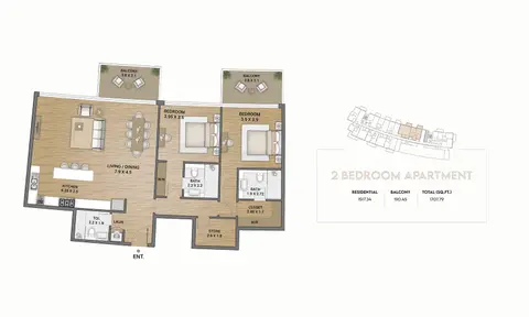 Ocean Tower at Dubai Islands: Floor plan Two Bedroom, 1,708 sq ft
