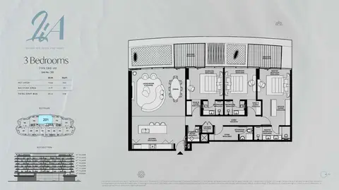 ليا في جزر دبي: مخطط الطابق Type 3BD-02 (Unit 201), 2,158 sq ft