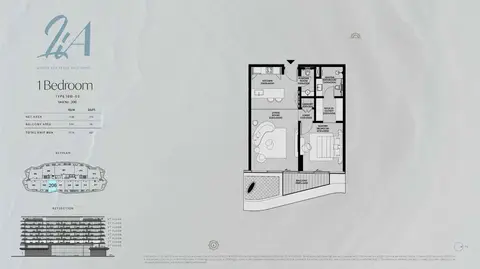 ليا في جزر دبي: مخطط الطابق Type 1BD-02 (Unit 206), 837 sq ft