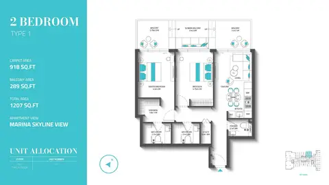 Reef 996: Floor plan Type 1 (Unit 101), 1,207 sq ft