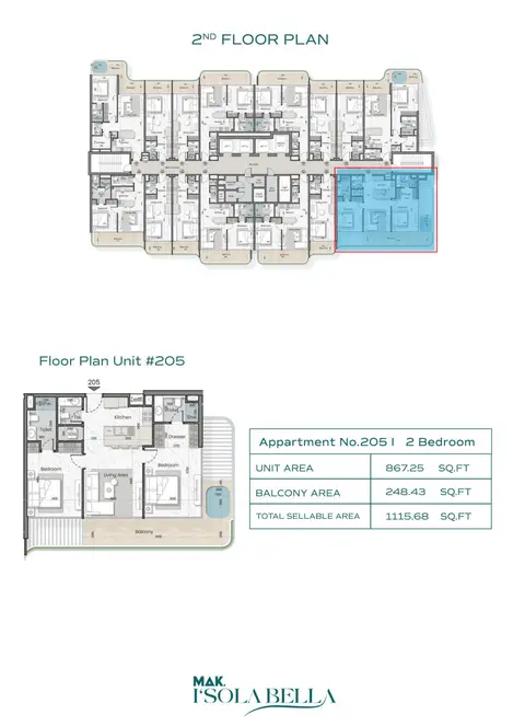 MAK Isola Bella: Floor plan 205, 1,116 sq ft
