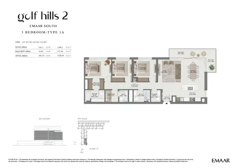 Golf Hills 2 at Emaar South: Plattegrond Unit 217-817 (Type 1A), 1,739 sq ft