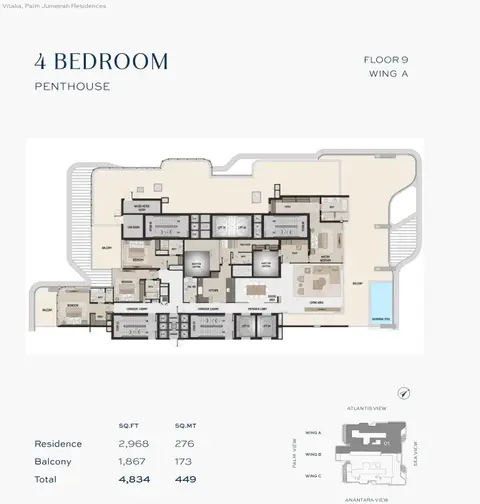 Vitalia Palm Jumeirah Residences: Plan TYPE 01, 4,834 sq ft
