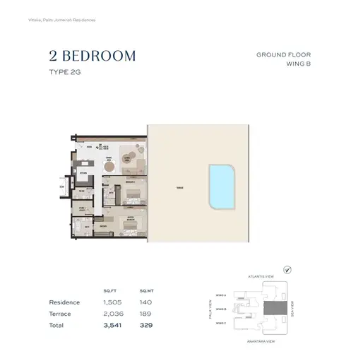 Vitalia Palm Jumeirah Residences: Plan TYPE 2G, 3,541 sq ft