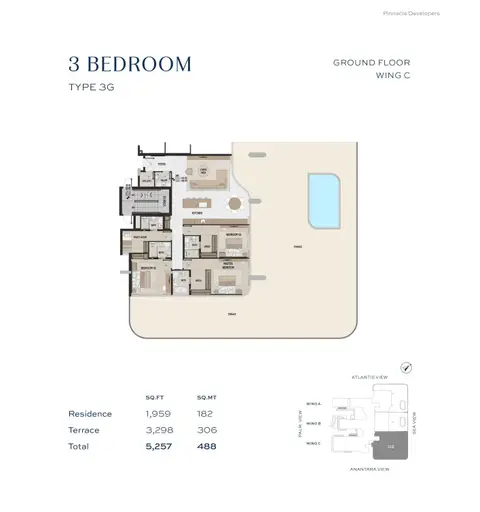 Vitalia Palm Jumeirah Residences: Plan TYPE 3G, 5,257 sq ft