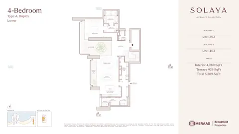 سولايا في لامير: مخطط الطابق Unit 302-402 (Type A Lower), 5,209 sq ft