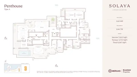 سولايا في لامير: مخطط الطابق Unit 601-701 (Type A), 11,567 sq ft