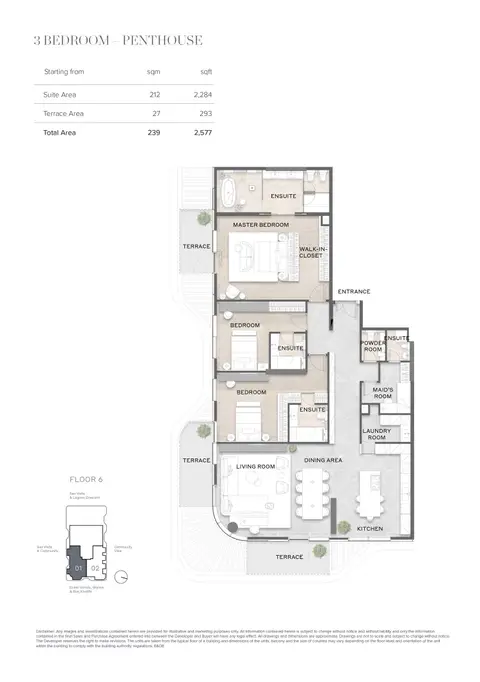 Avida Residences at Dubai Islands: Floor plan (Unit-01), 2,577 sq ft