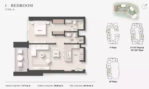 Eltiera Views 4: Floor plan Type A, 801 sq ft