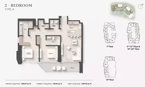 Eltiera Views 4: Floor plan Type A, 1,259 sq ft