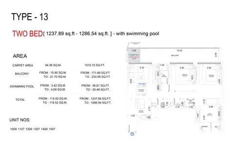 Vue: फ़्लोर प्लान Type 13, 1,287 sq ft