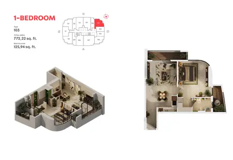 MAG 777 Dubai: Floor plan Type 103, 772 sq ft