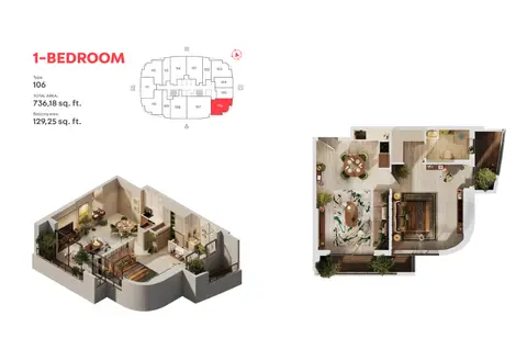 MAG 777 Dubai: Floor plan Type 106, 736 sq ft