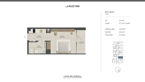 جاد 288 في السطوة: مخطط الطابق 2nd to 8th Floor (Type B-Unit 201-801), 391 sq ft