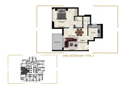 Empire Residence at JVC: Floor plan Type 2, 677 sq ft