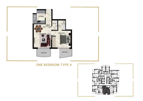 Empire Residence at JVC: Floor plan Type 4, 627 sq ft