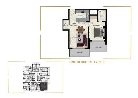 Empire Residence at JVC: Floor plan Type 5, 699 sq ft